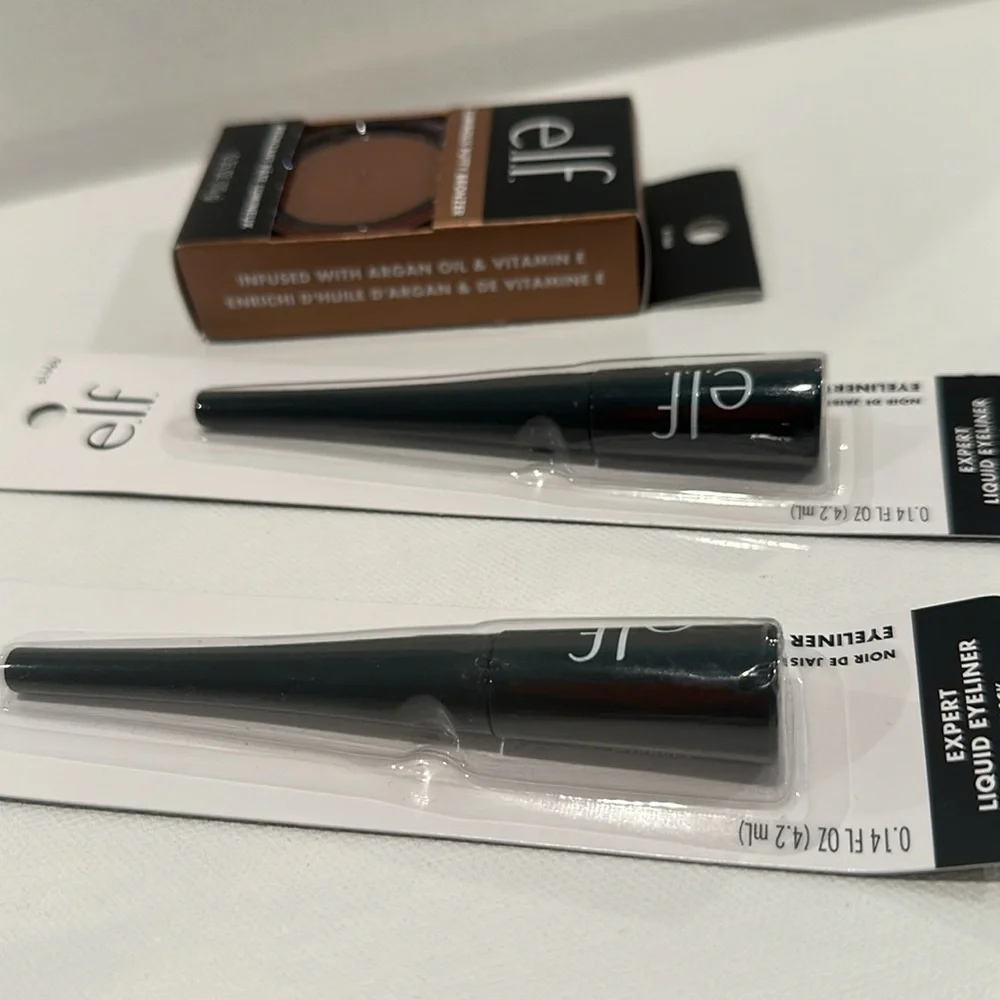 E.L.F Makeup bundle of 2 Liquid Eyeliners and 1Luminous Putty Bronzer w/Argan.